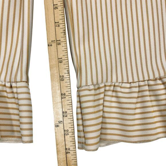English Factory Capri Pants Sz M Cream Mustard Striped Ruffle Preppy Nautical - Picture 13 of 15